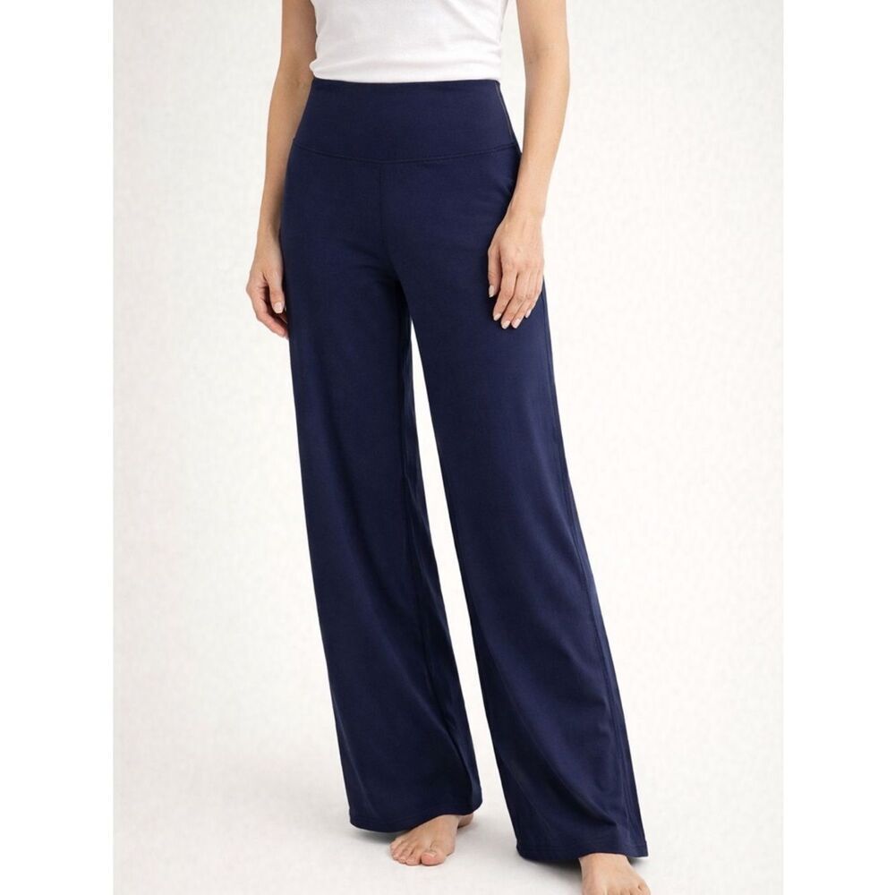 OQQ Navy High Rise Wide Leg Yoga Pants Flare Stretch Activewear Size S